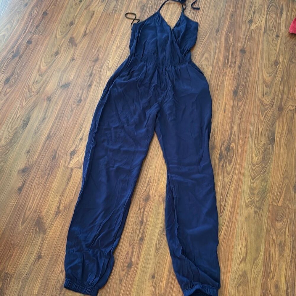 Lulus Navy one piece halter jumper. Pants size S rayon